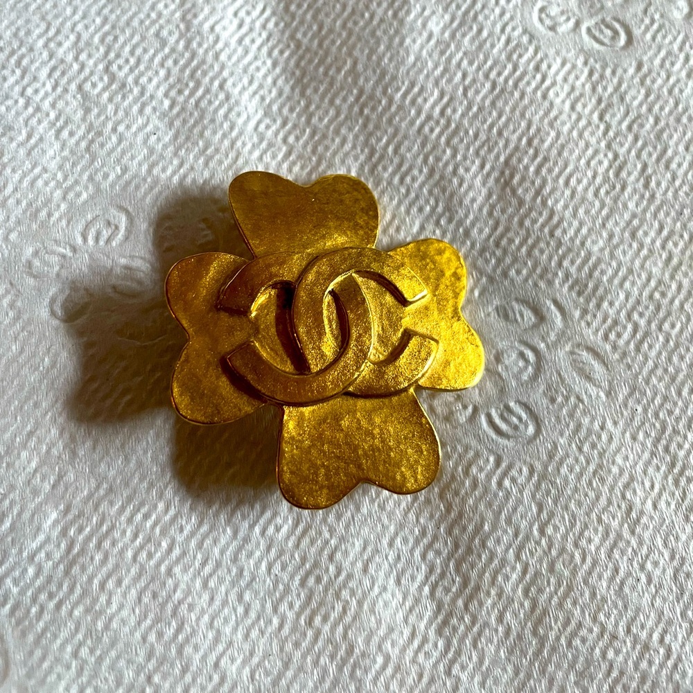 Chanel Gold Clover Brooch